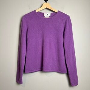 Saks Fifth Avenue Cashmere Sweater Women's Medium Purple Crew Neck Long Sleeve